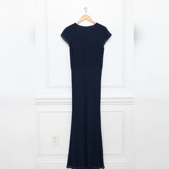 Reformation Nayeli Dress in Navy Blue Fitted Maxi Dress V-Neck Cap Sleeve Size 8 - Picture 10 of 14
